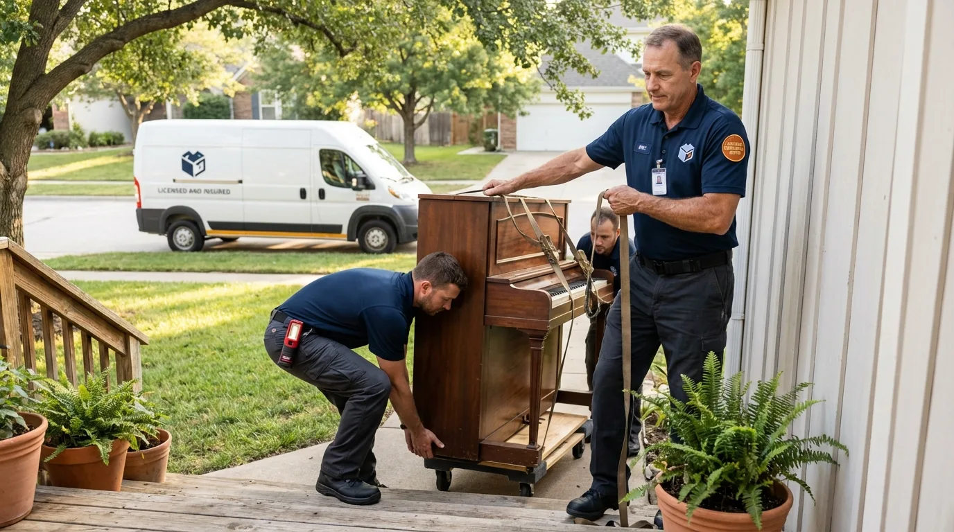 Licensed piano movers securing grand piano in Clendenin, WV