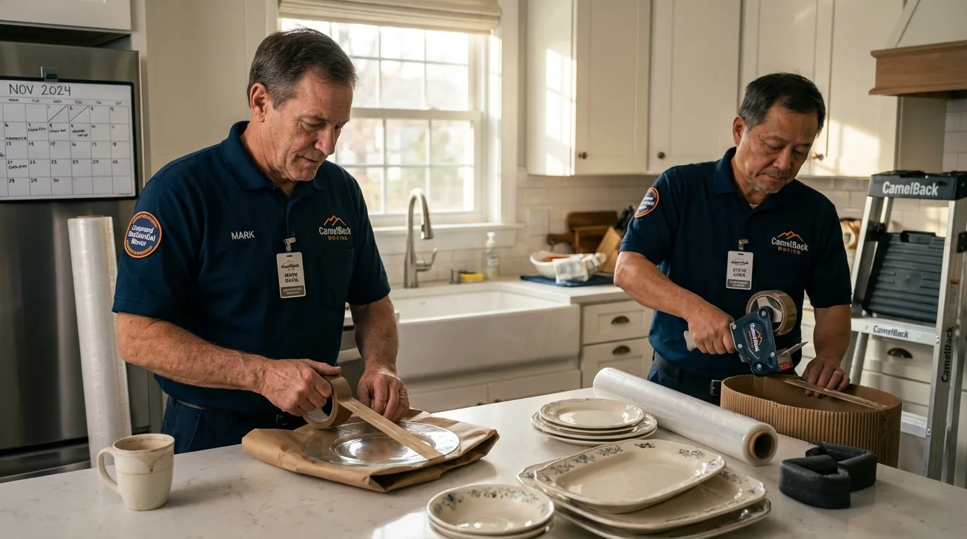 Professional crew packing kitchen dishware in Clendenin, WV